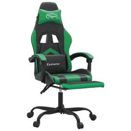 Scaun de gaming pivotant/suport picioare negru/verde piele eco, 6 image