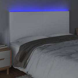 Tăblie de pat cu led, alb, 180x5x118/128 cm, piele ecologică, 3 image