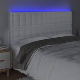 Tăblie de pat cu led, alb, 200x5x118/128 cm, piele ecologică, 3 image