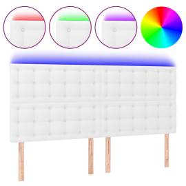 Tăblie de pat cu led, alb, 200x5x118/128 cm, piele ecologică, 2 image