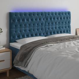 Tăblie de pat cu led, albastru închis, 180x7x118/128cm, catifea
