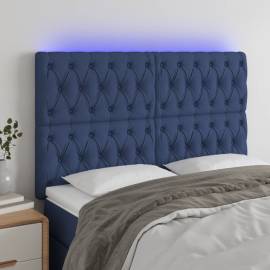 Tăblie de pat cu led, albastru, 160x7x118/128 cm, textil