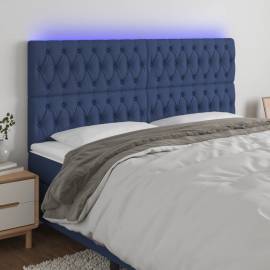 Tăblie de pat cu led, albastru, 180x7x118/128 cm, textil