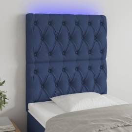 Tăblie de pat cu led, albastru, 80x7x118/128 cm, textil