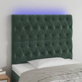 Tăblie de pat cu led, verde închis, 100x7x118/128 cm, catifea