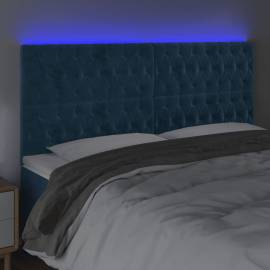 Tăblie de pat cu led, albastru închis, 200x7x118/128cm, catifea, 3 image