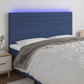 Tăblie de pat cu led, albastru, 180x5x118/128 cm, textil