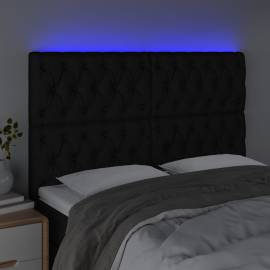Tăblie de pat cu led, negru, 144x5x118/128 cm, textil, 3 image