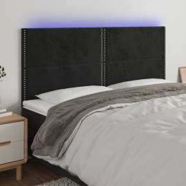 Tăblie de pat cu led, negru, 160x5x118/128 cm, catifea