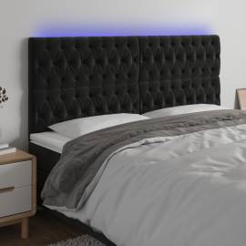 Tăblie de pat cu led, negru, 200x7x118/128 cm, catifea