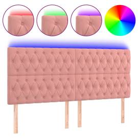 Tăblie de pat cu led, roz, 180x7x118/128 cm, catifea, 2 image