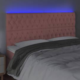 Tăblie de pat cu led, roz, 180x7x118/128 cm, catifea, 3 image