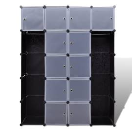 Dulap modular 14 compartimente alb și negru 37 x 146 x 180,5 cm, 3 image