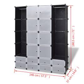 Dulap modular cu 18 compartimente alb și negru 37x146x180,5 cm, 7 image