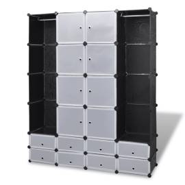 Dulap modular cu 18 compartimente alb și negru 37x146x180,5 cm, 2 image