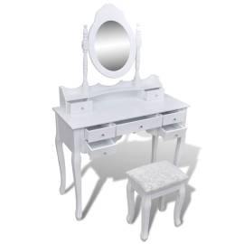 Masă de toaletă cu oglindă și taburet, 7 sertare, alb, 4 image