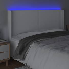 Tăblie de pat cu led, alb, 183x16x118/128 cm, piele ecologică, 4 image