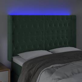 Tăblie de pat cu led, verde închis, 163x16x118/128 cm, catifea, 4 image
