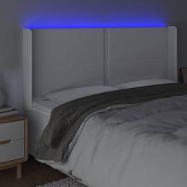 Tăblie de pat cu led, alb, 203x16x118/128 cm, piele ecologică, 4 image