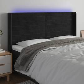 Tăblie de pat cu led, negru, 163x16x118/128 cm, catifea