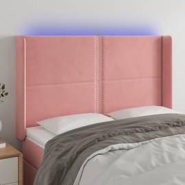 Tăblie de pat cu led, roz, 147x16x118/128 cm, catifea