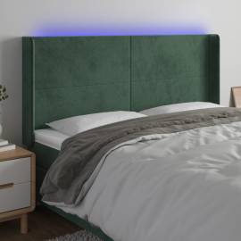 Tăblie de pat cu led, verde închis, 183x16x118/128 cm, catifea