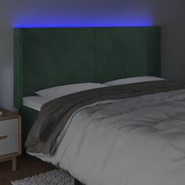 Tăblie de pat cu led, verde închis, 183x16x118/128 cm, catifea, 4 image