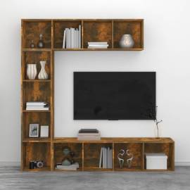 Set dulap tv/cărți, 3 piese, stejar afumat, 180x30x180 cm, 4 image
