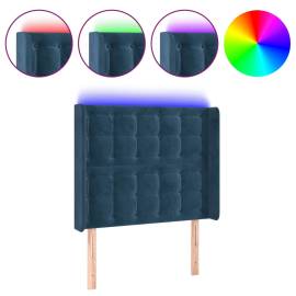 Tăblie de pat cu led, albastru închis, 103x16x118/128cm catifea, 2 image