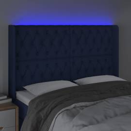 Tăblie de pat cu led, albastru, 163x16x118/128 cm, textil, 4 image