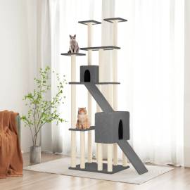 Ansamblu de pisici, stâlpi din funie sisal, gri închis, 190 cm