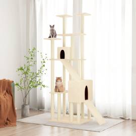 Ansamblu de pisici cu stâlpi din funie de sisal, crem, 190 cm