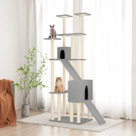 Ansamblu pisici, stâlpi din funie sisal, gri deschis, 190 cm