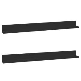 Rafturi de perete, 2 buc., negru, 110x11x9cm, lemn masiv de pin, 2 image
