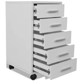 Dulap de birou cu rotile și 5 sertare, alb, 5 image