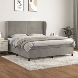 Pat box spring cu saltea, gri deschis, 180x200 cm, catifea