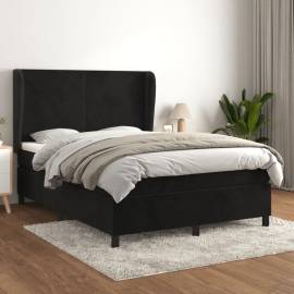 Pat box spring cu saltea, negru, 140x190 cm, catifea