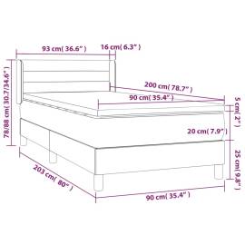 Pat box spring cu saltea, gri deschis, 90x200 cm, catifea, 7 image