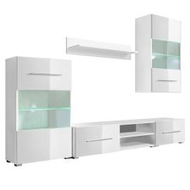 Set mobilier comodă tv de perete, 5 piese, iluminare led, alb, 2 image