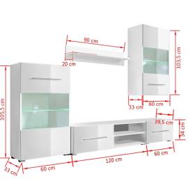 Set mobilier comodă tv de perete, 5 piese, iluminare led, alb, 9 image