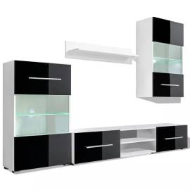 Set mobilier comodă tv de perete, 5 piese, iluminare led, negru, 2 image