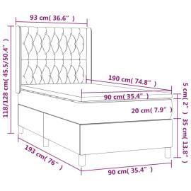 Pat box spring cu saltea, gri închis, 90x190 cm, textil, 7 image