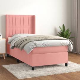 Pat box spring cu saltea, roz, 90x200 cm, catifea