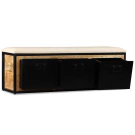Bancă depozitare 3 sertare, lemn masiv de mango, 120x30x40 cm, 8 image