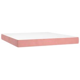 Pat box spring cu saltea, roz, 160x200 cm, catifea, 5 image