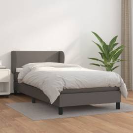 Pat box spring cu saltea, gri, 90x190 cm, piele ecologică