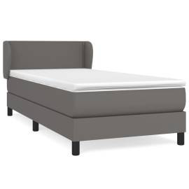 Pat box spring cu saltea, gri, 90x190 cm, piele ecologică, 2 image