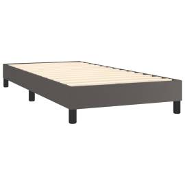 Pat box spring cu saltea, gri, 90x190 cm, piele ecologică, 4 image