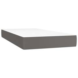 Pat box spring cu saltea, gri, 90x190 cm, piele ecologică, 5 image