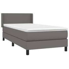 Pat box spring cu saltea, gri, 90x190 cm, piele ecologică, 3 image